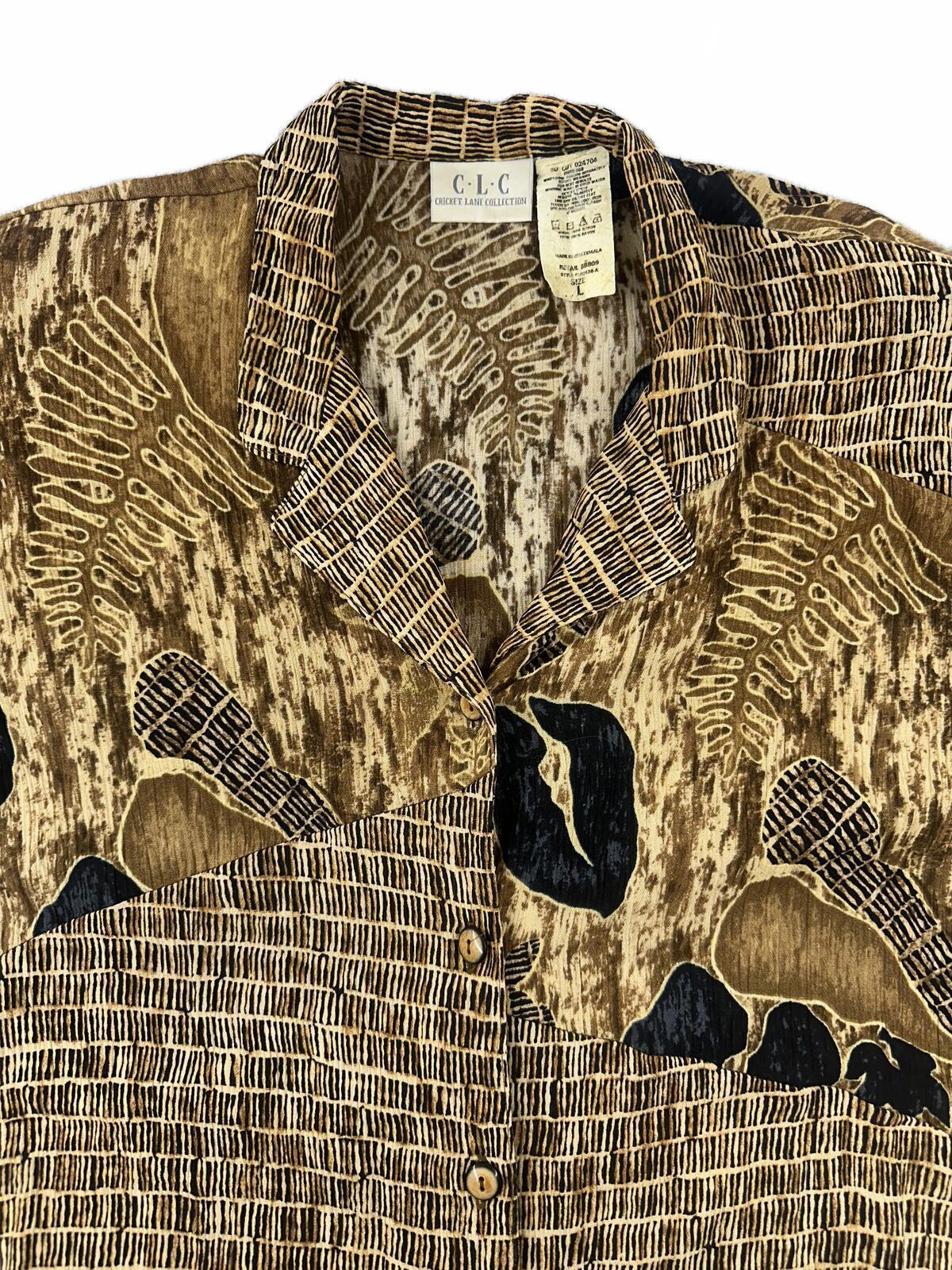 C.L.C Cricket Lane Collection Vintage Bohemian Patchwork Short Sleeve Button Up