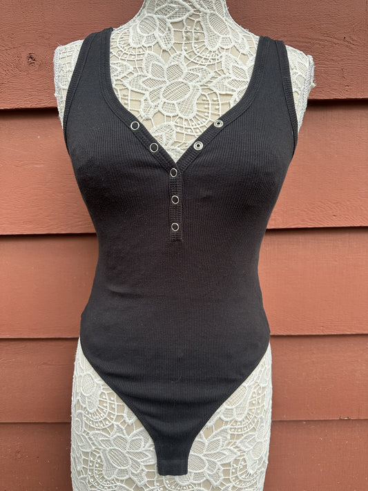 Wild Fable Black Ribbed Snap Button Bodysuit Y2K