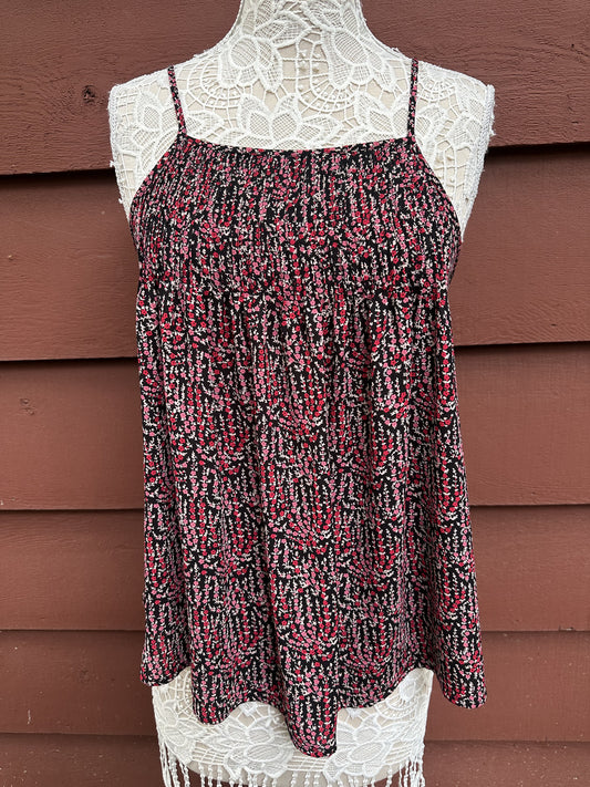 Ann Taylor LOFT Floral Mixed Media Cami Top Red Black Boho