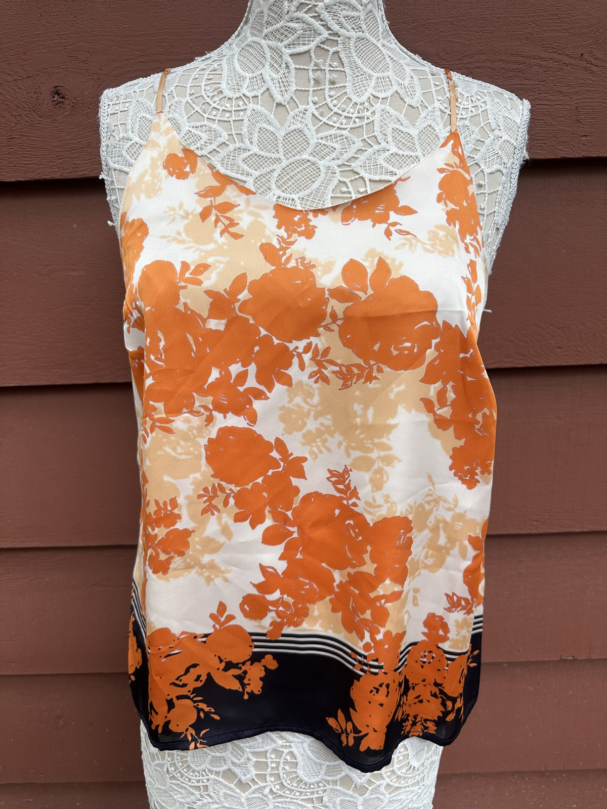 The Limited Floral Camisole Tank Top Orange White Navy Striped