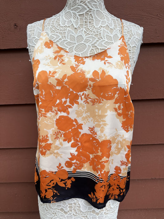 The Limited Floral Camisole Tank Top Orange White Navy Striped