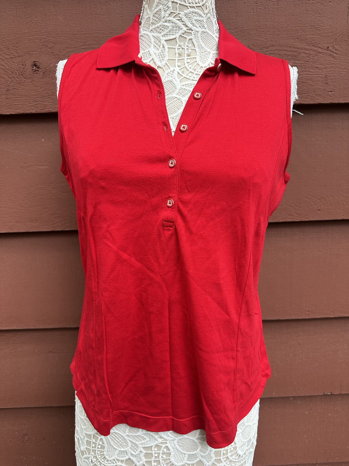 EP Pro Red Sleeveless Golf Polo Classic Collared Athletic Top Sporty Preppy