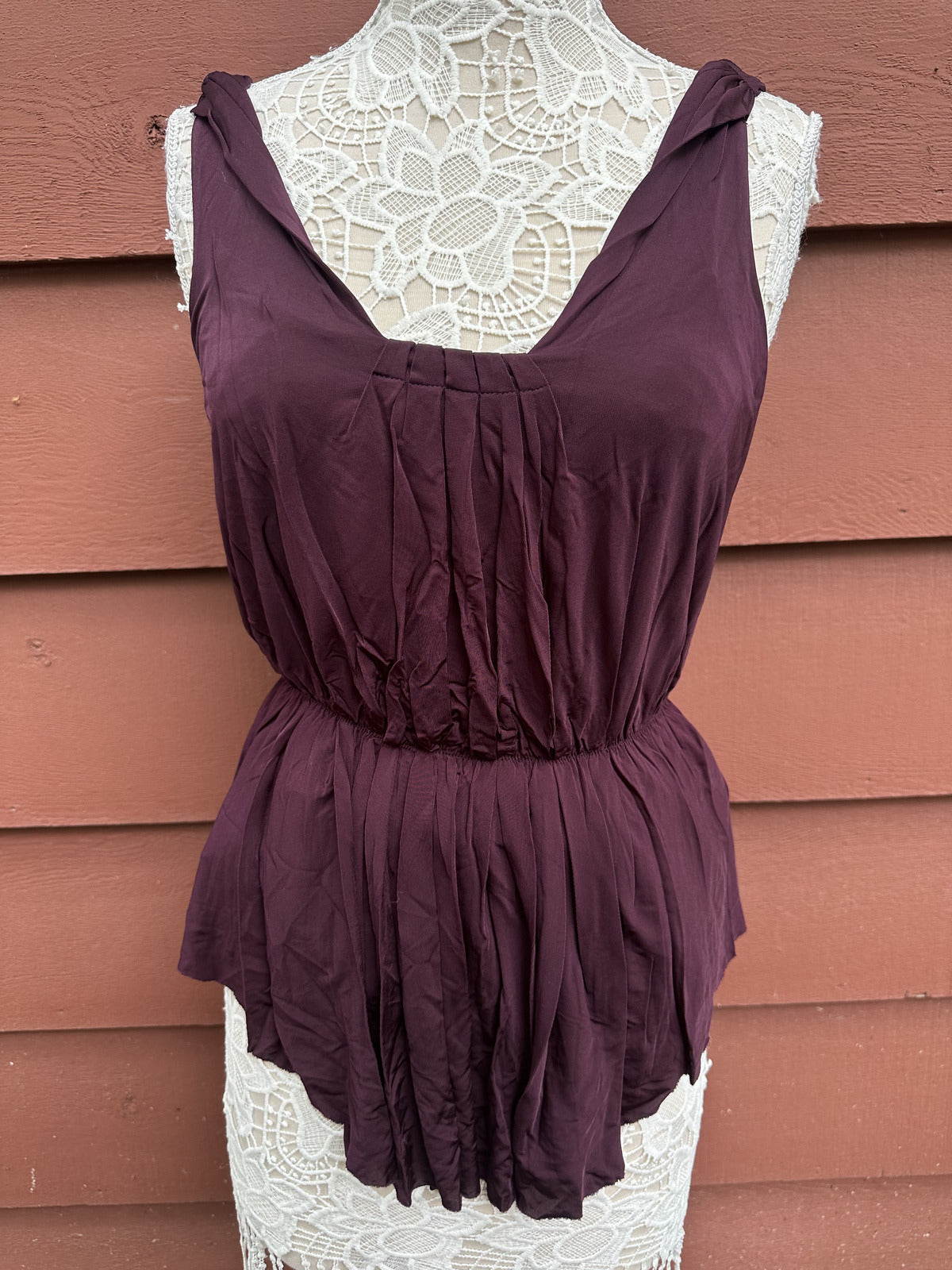 Anthropologie Deletta Grecian Sleeveless Top in Plum Elegant Pleated Peplum