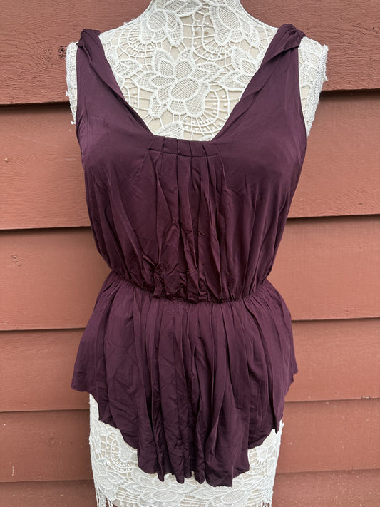 Anthropologie Deletta Grecian Sleeveless Top in Plum Elegant Pleated Peplum