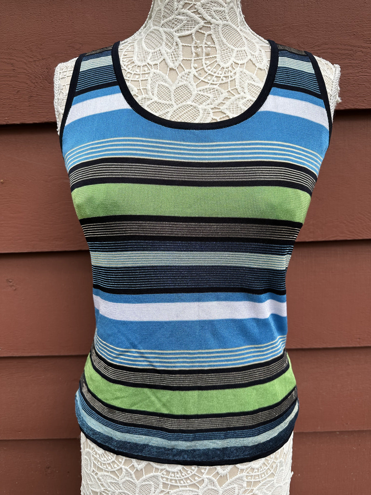 Charter Club Striped Knit Tank Top Blue Green Casual Summer
