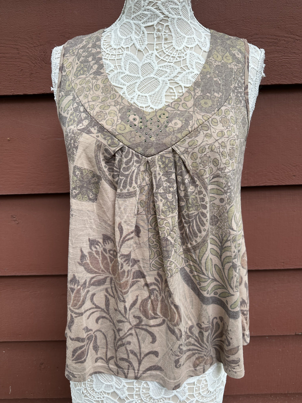 apt 9 Vintage Inspired Floral Patchwork Sleeveless Top Bohemian