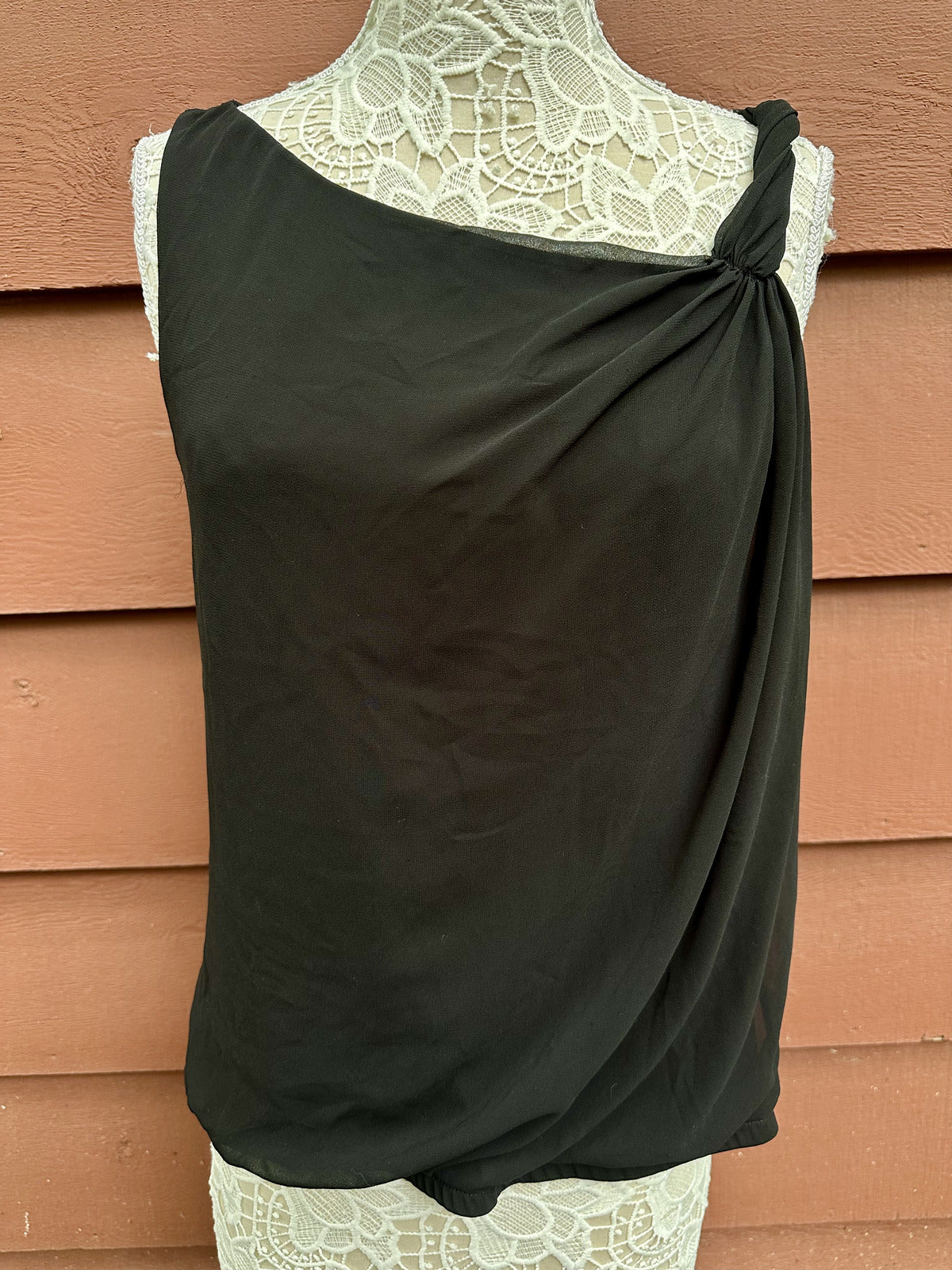 Express Black Asymmetrical Draped Tank Top Office Siren Y2K Minimalist