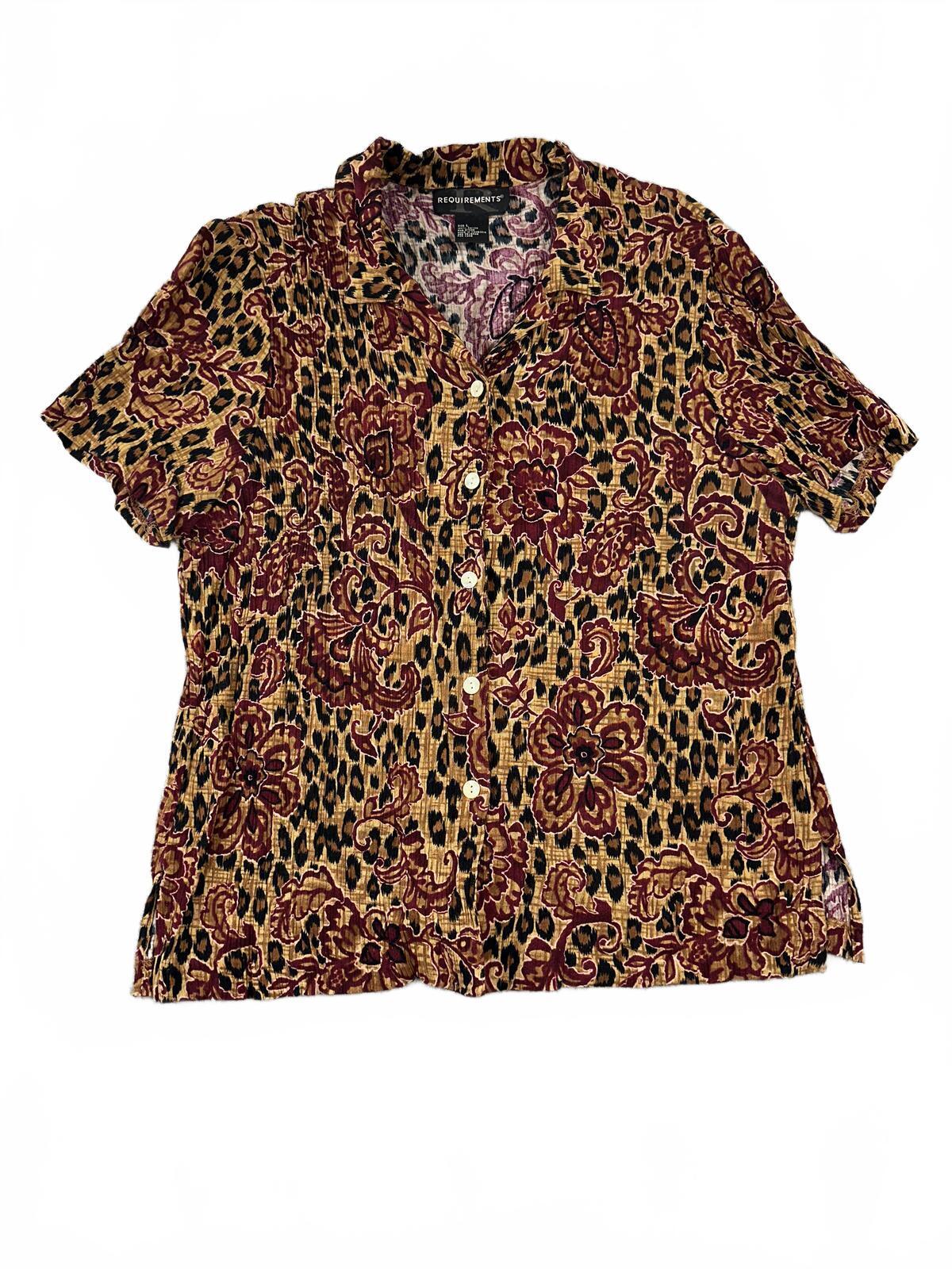 Requirements Vintage Floral and Leopard Print Rayon Button Up Shirt