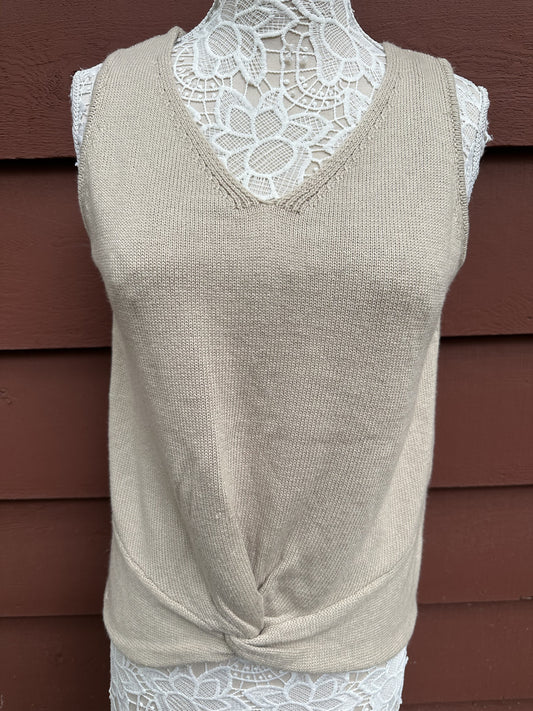Apt. 9 Lightweight Knit Sweater Tank Top in Cream with Twist Knot Detail
