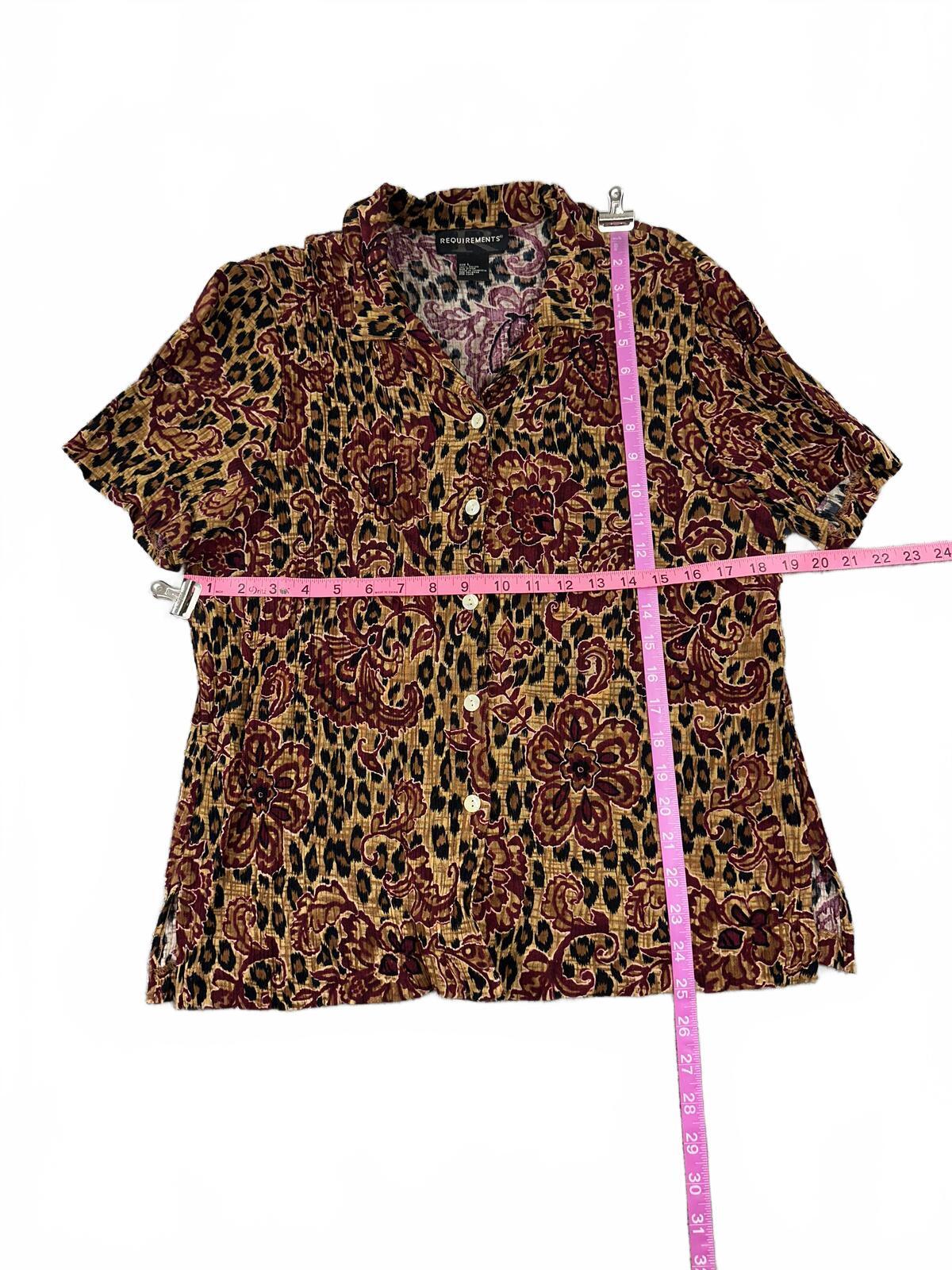 Requirements Vintage Floral and Leopard Print Button Up Shirt Large Brown Black