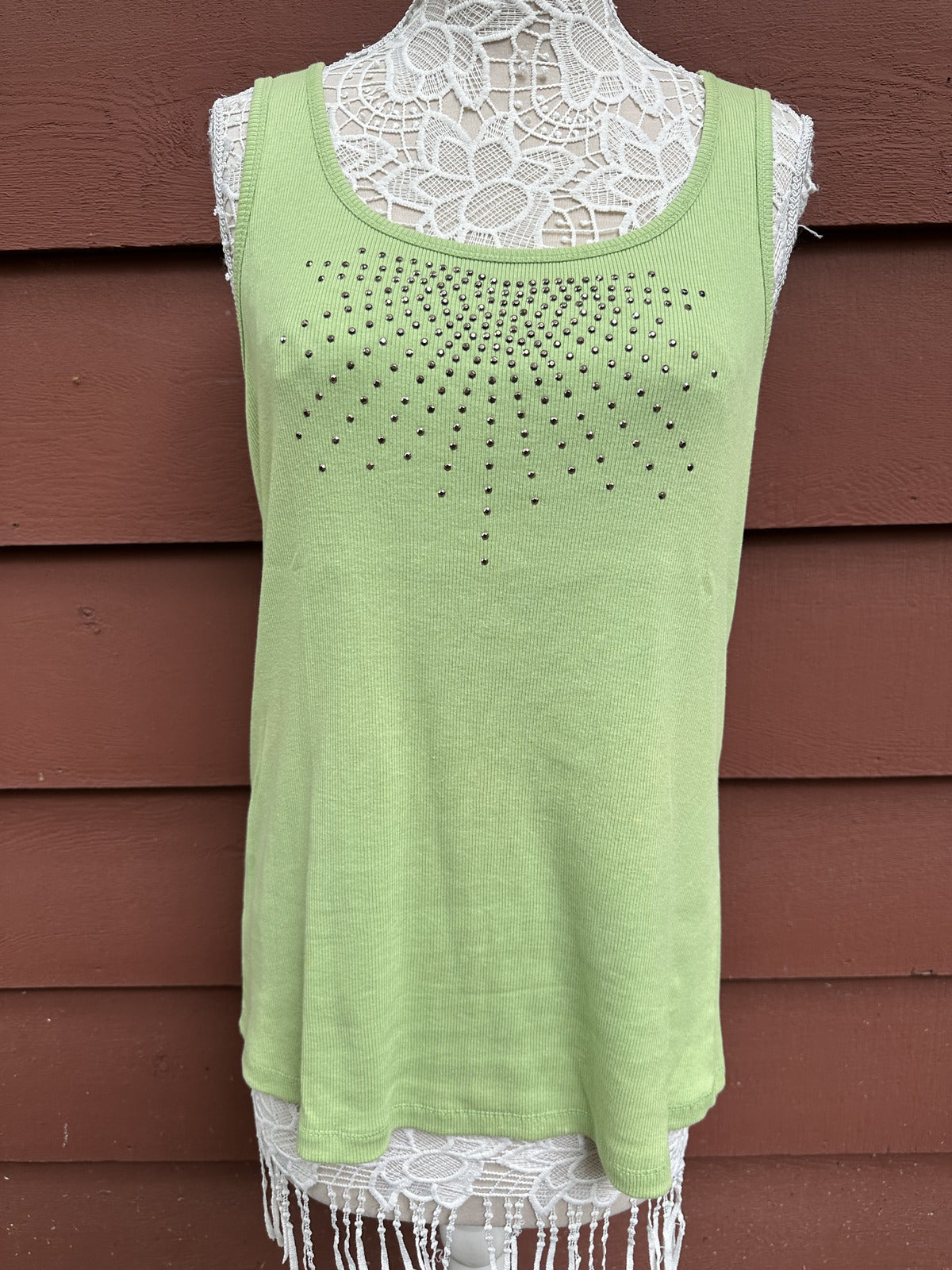 Faded Glory Electric Lime Green Rhinestone Starburst Y2K
