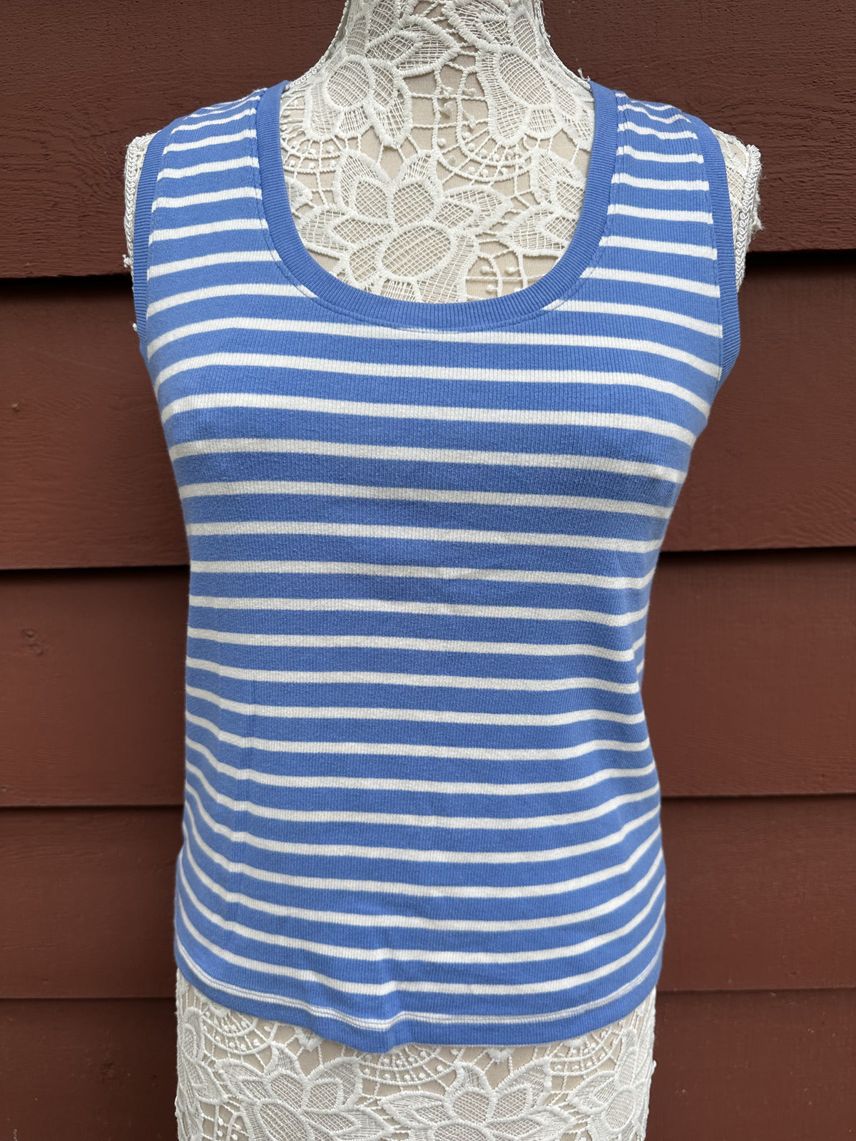 LOFT Blue and White Striped Tank Top 90s Minimalist Coastal Grandma