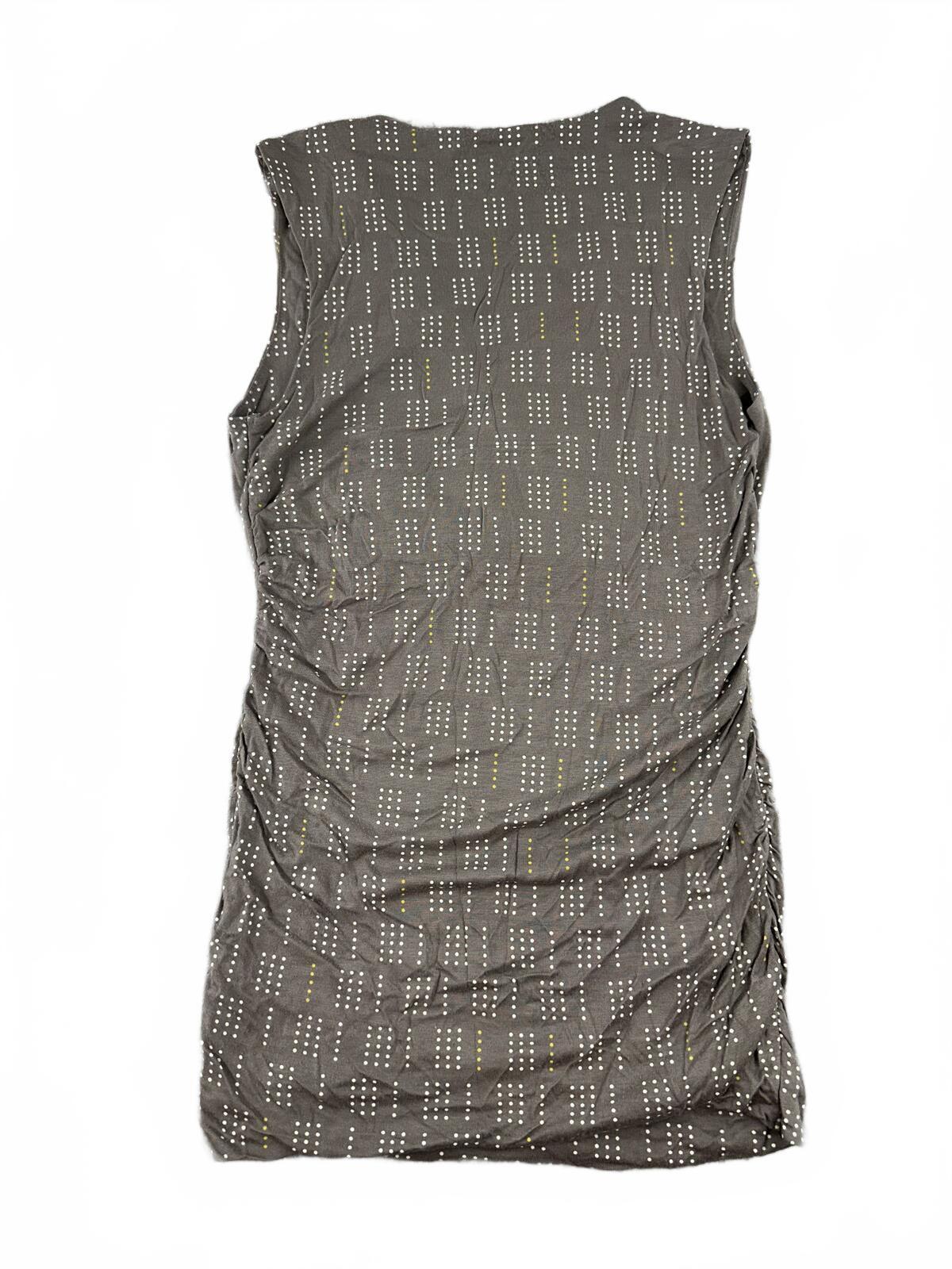Banana Republic Sleeveless Ruched V Neck Dress in Taupe with Subtle Dotted Print