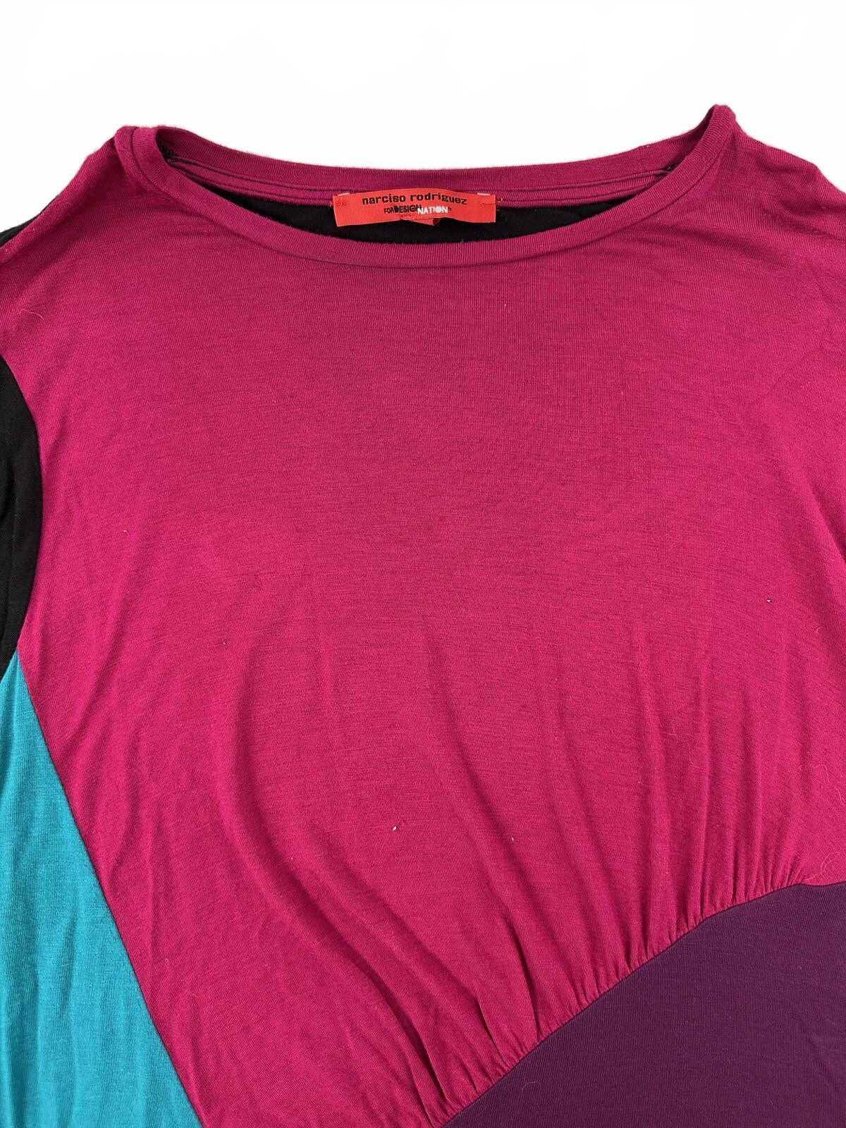 Narciso Rodriguez Colorblock Long Sleeve Top in Magenta Pink Teal and Plum Y2K