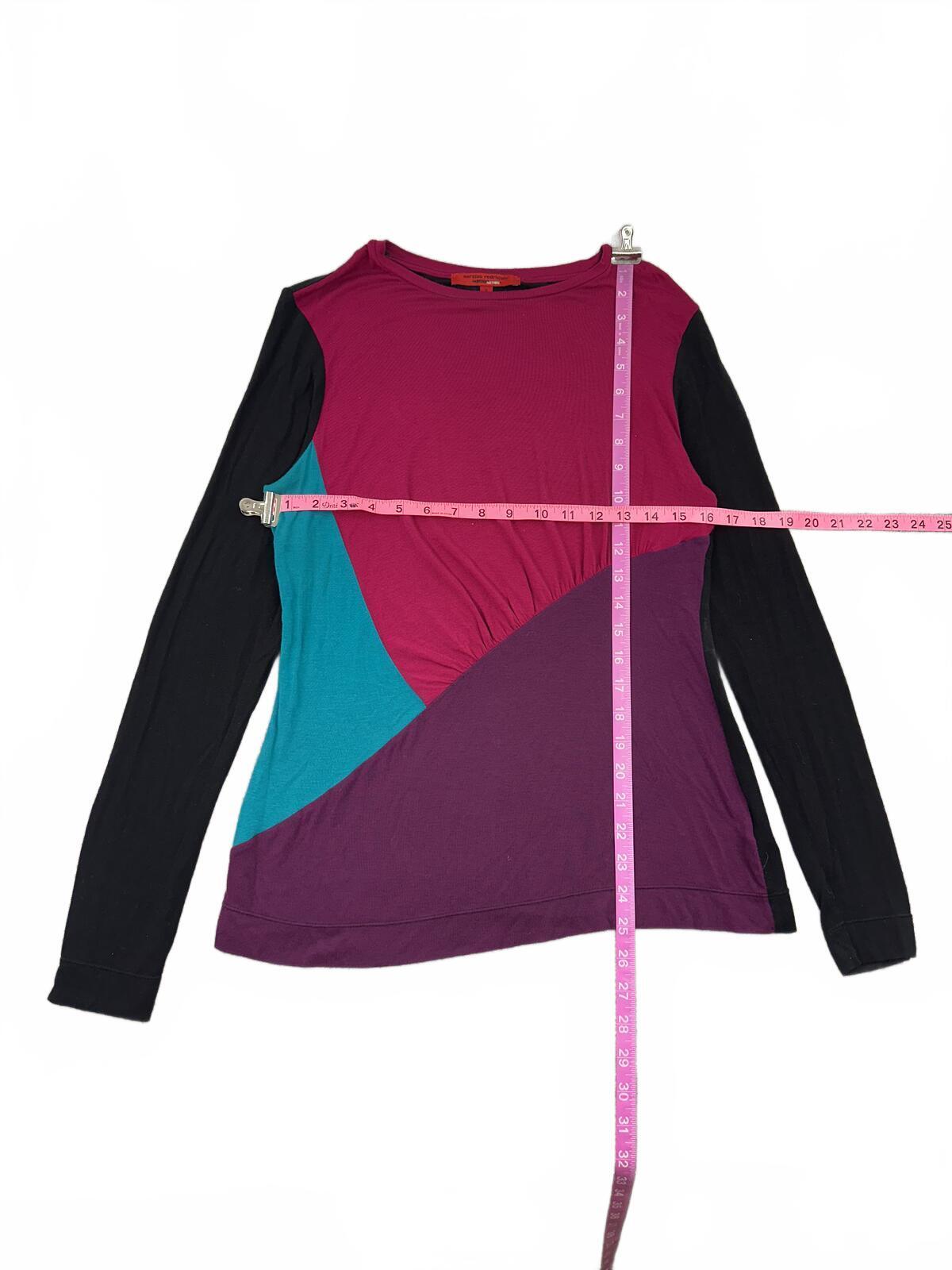 Narciso Rodriguez Colorblock Long Sleeve Top in Magenta Pink Teal and Plum Y2K