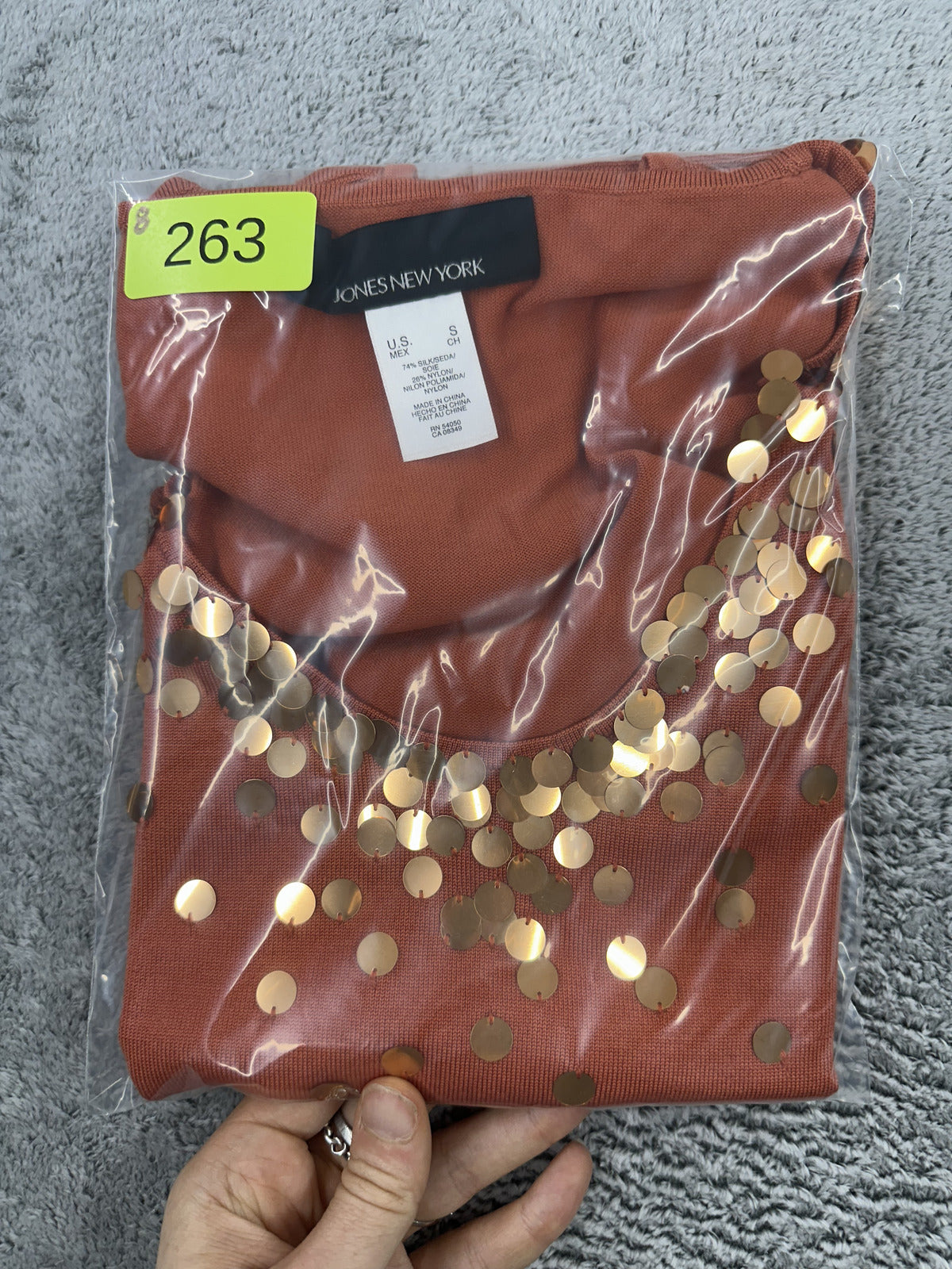 NWT Jones New York Orange Tank Top with Sequin Neckline Y2K Bohemian Style