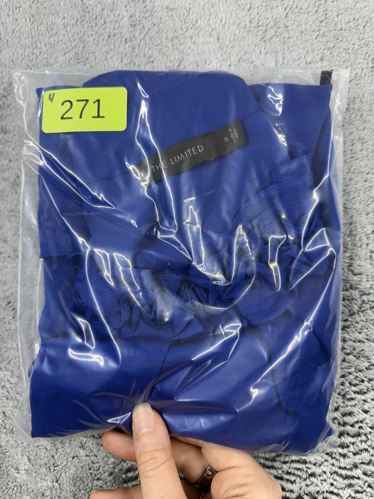 The Limited Royal Blue Satin Sleeveless Top with Ruffled Neckline