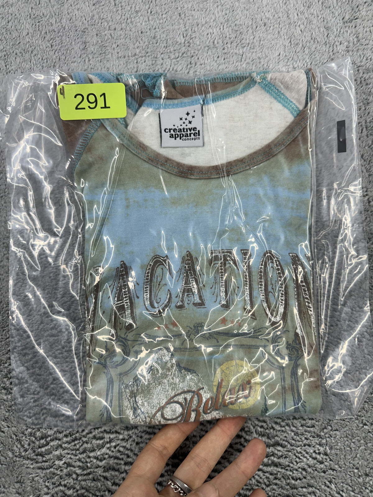 Creative Apparel Vintage Style Vacation Graphic Tee Cotton Blue Brown Tie