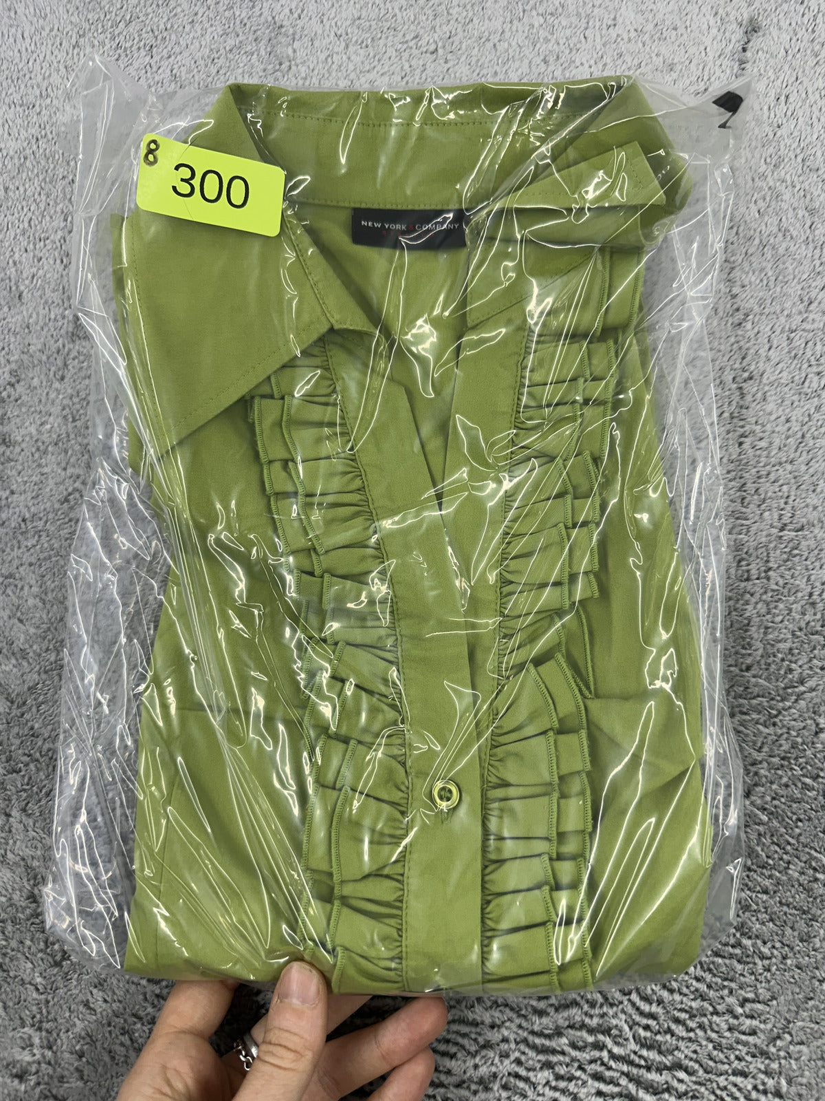 New York & Company Lime Green Ruffle Trim Blouse Y2K Office Siren