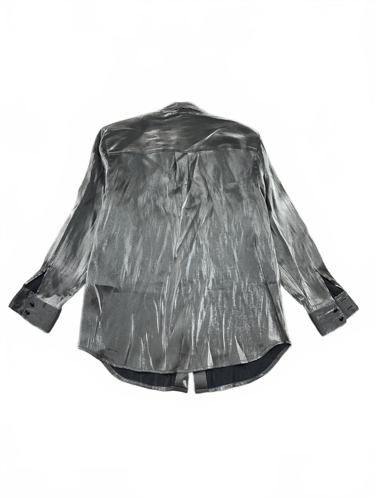 Karen Scott Vintage Metallic Silver Button Up Blouse Y2K Office Formal