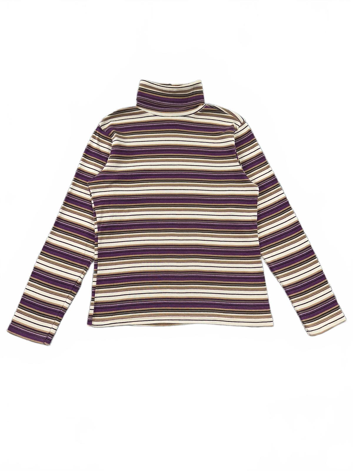Bobbie Brooks Vintage Inspired Purple Beige Striped Turtleneck Top