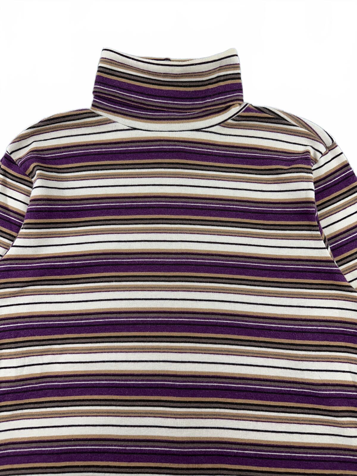 Bobbie Brooks Vintage Inspired Purple Beige Striped Turtleneck Top