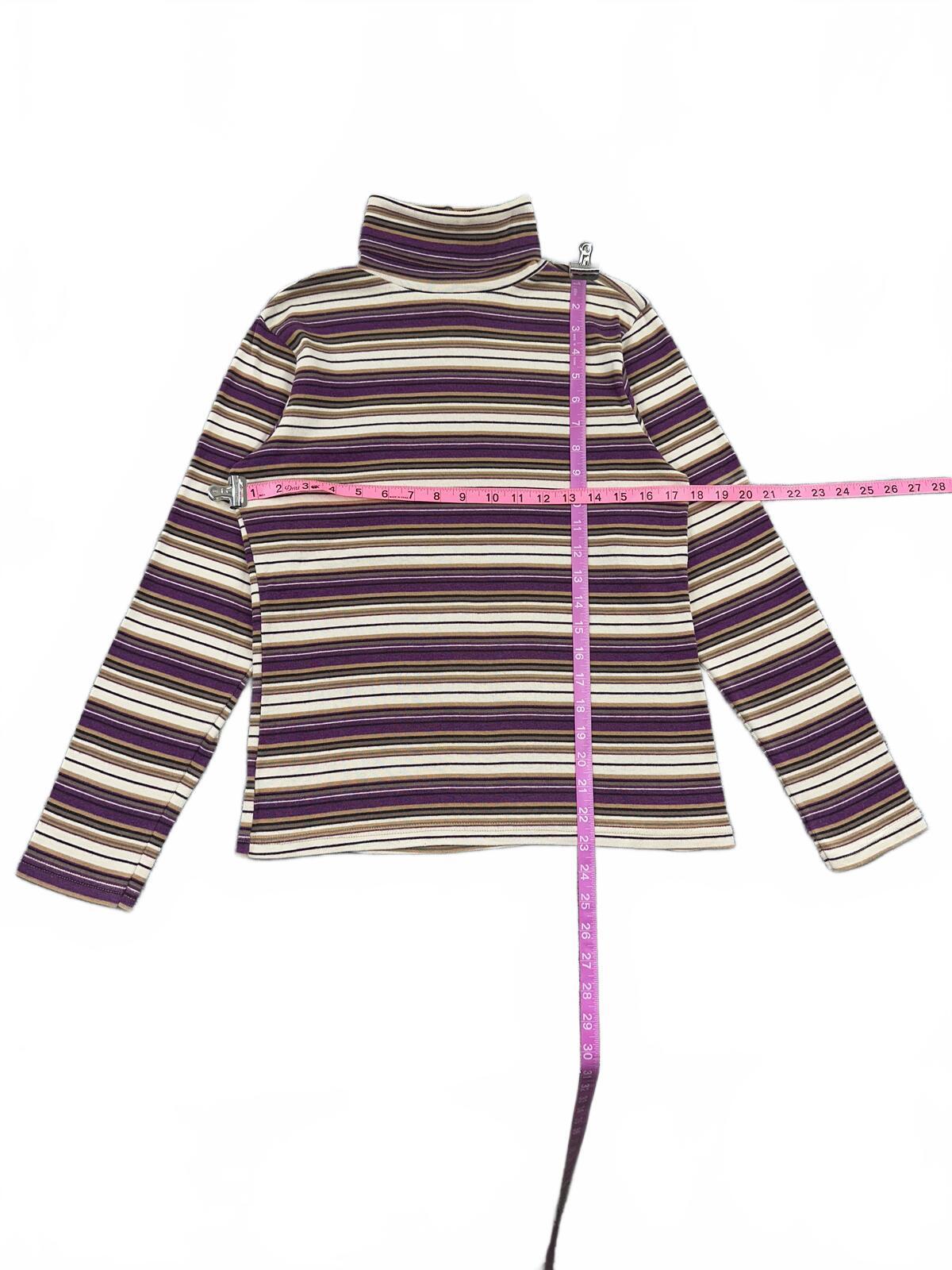 Bobbie Brooks Vintage Inspired Purple Beige Striped Turtleneck Top