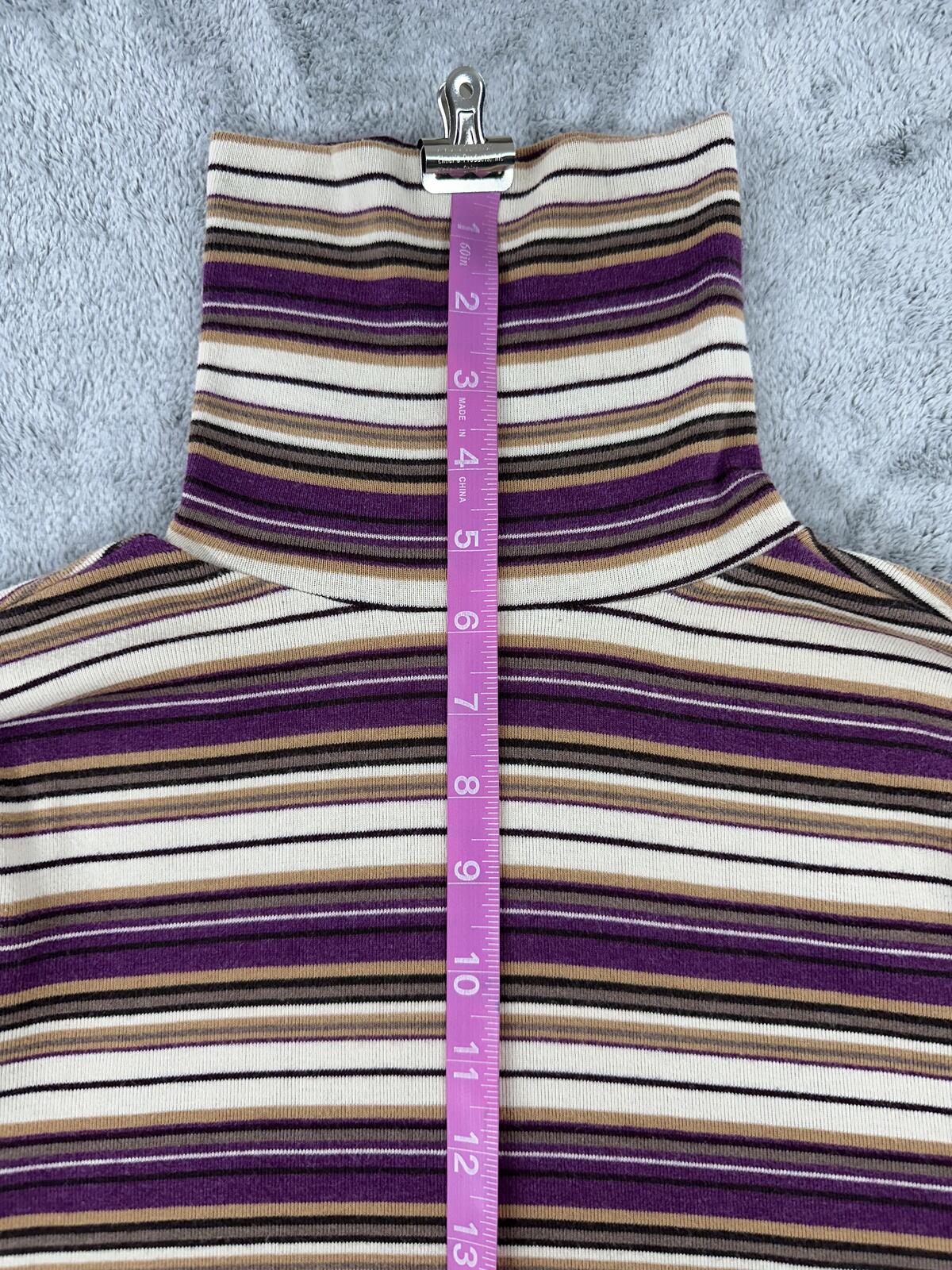 Bobbie Brooks Vintage Inspired Purple Beige Striped Turtleneck Top
