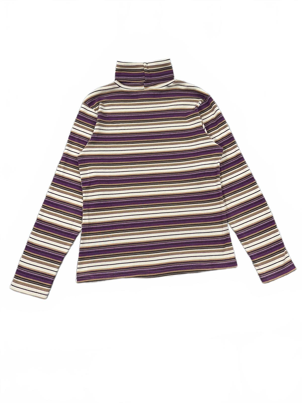 Bobbie Brooks Vintage Inspired Purple Beige Striped Turtleneck Top