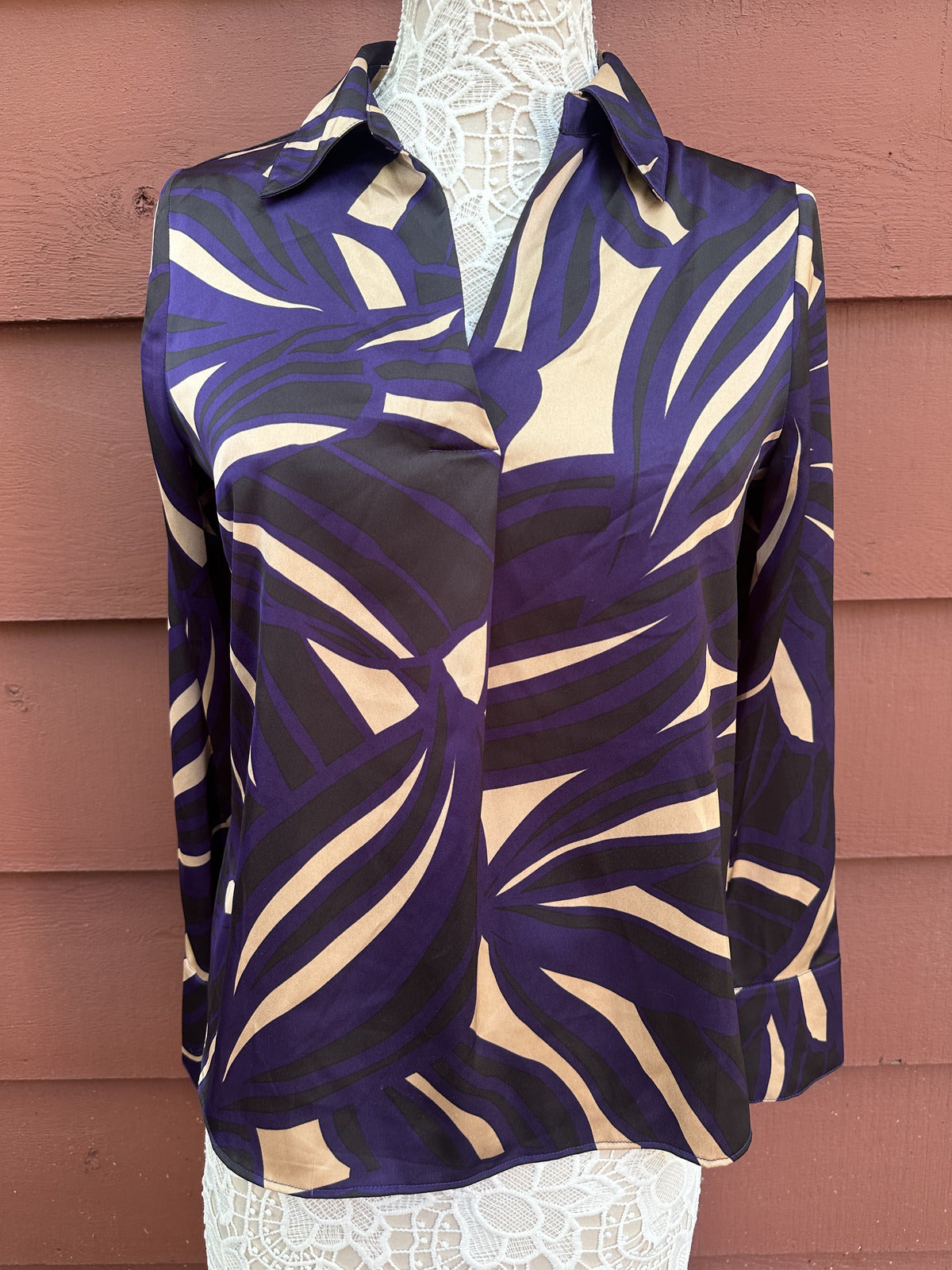 Worthington Vintage Y2K Abstract Swirl Purple Cream Black Blouse