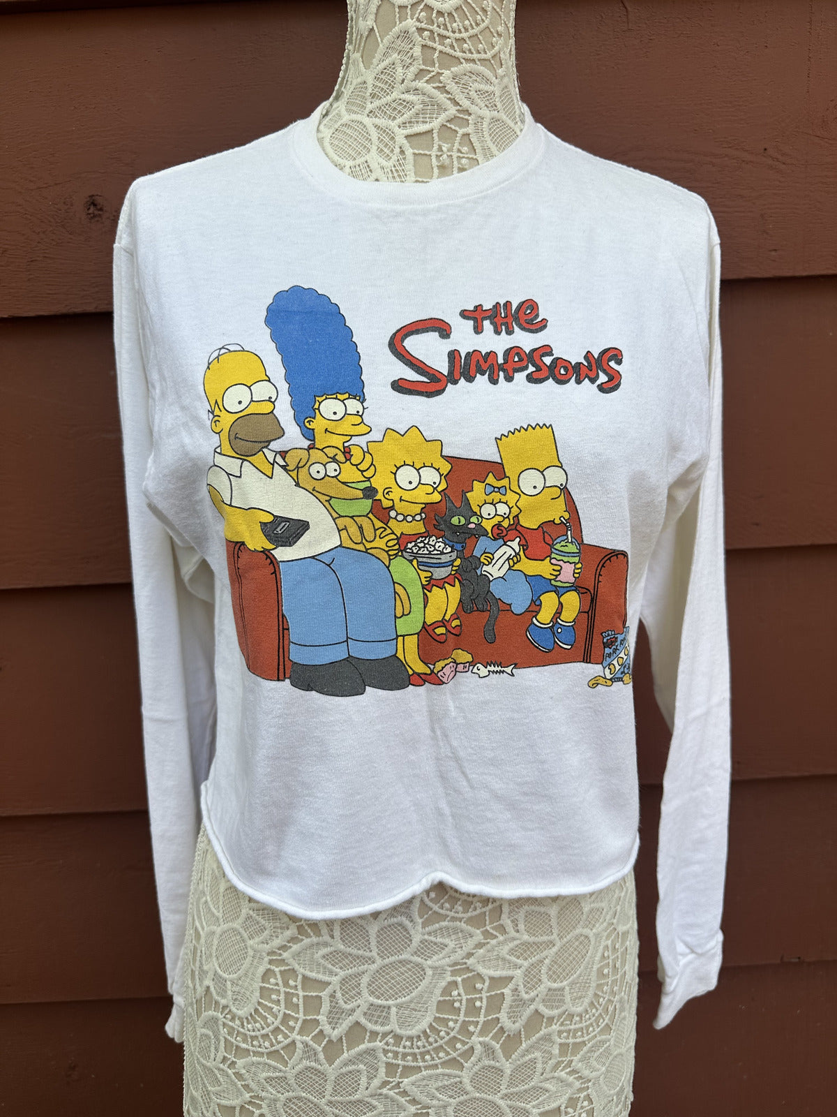 The Simpsons White Long Sleeve Graphic Tee Y2K Casual Bohemian