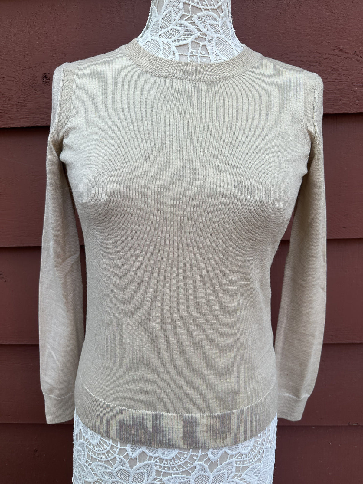 Gap Extra Fine Merino Wool Crewneck Sweater in Light Beige