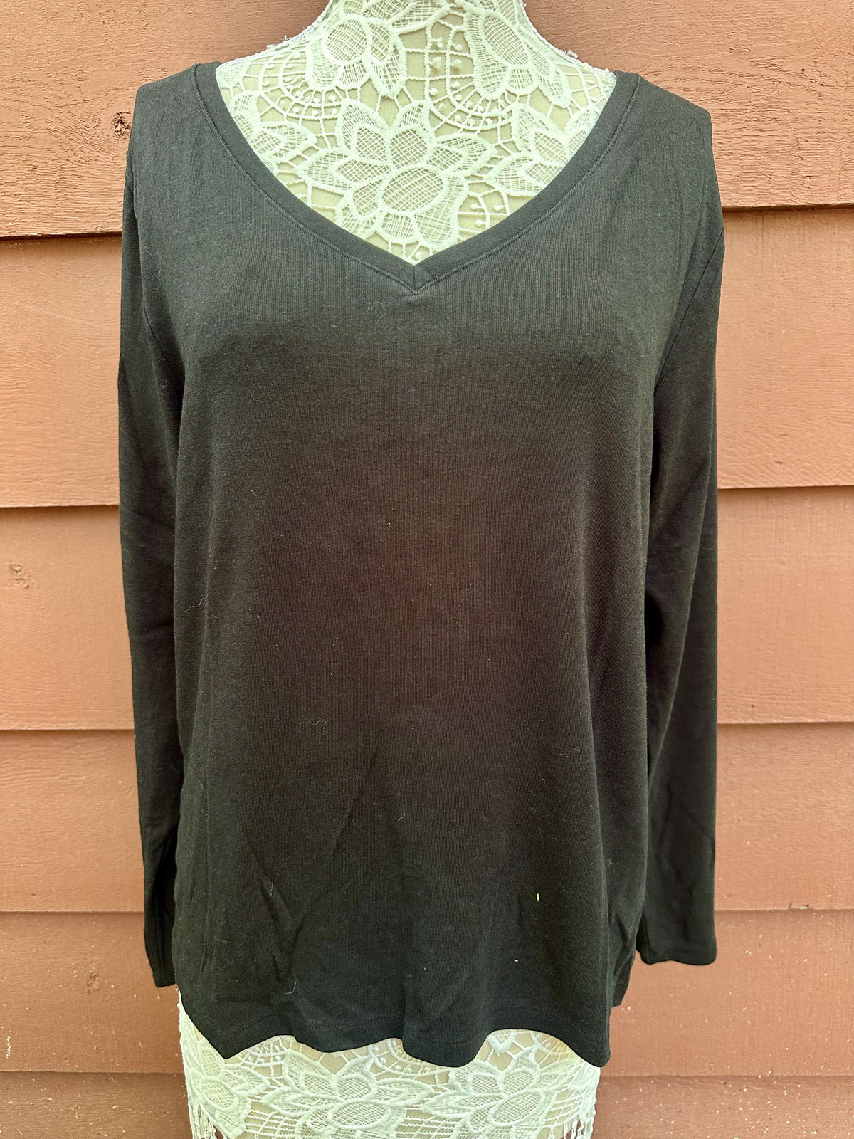 Gap Classic Black V Neck Long Sleeve Shirt Minimalist Casual Top