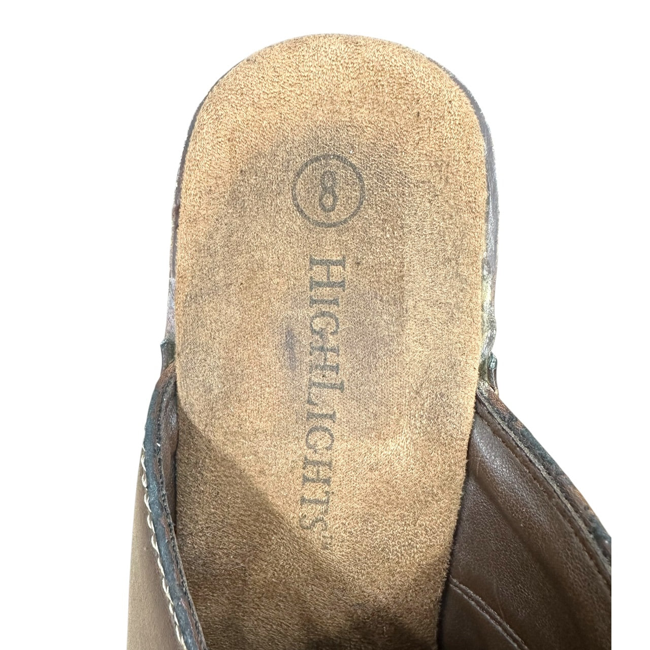 Vintage Y2K Boho Highlights Brown Leather Heeled Mules Moccasin Clogs