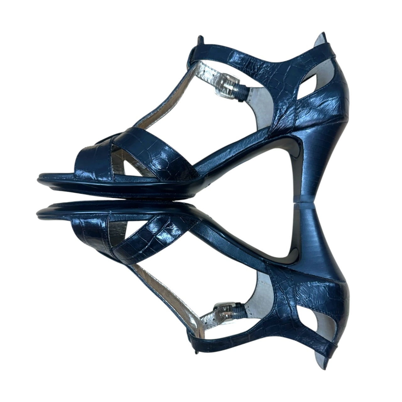 intage Sofft Black Croc Embossed T Strap Open Toe Sandals Heels