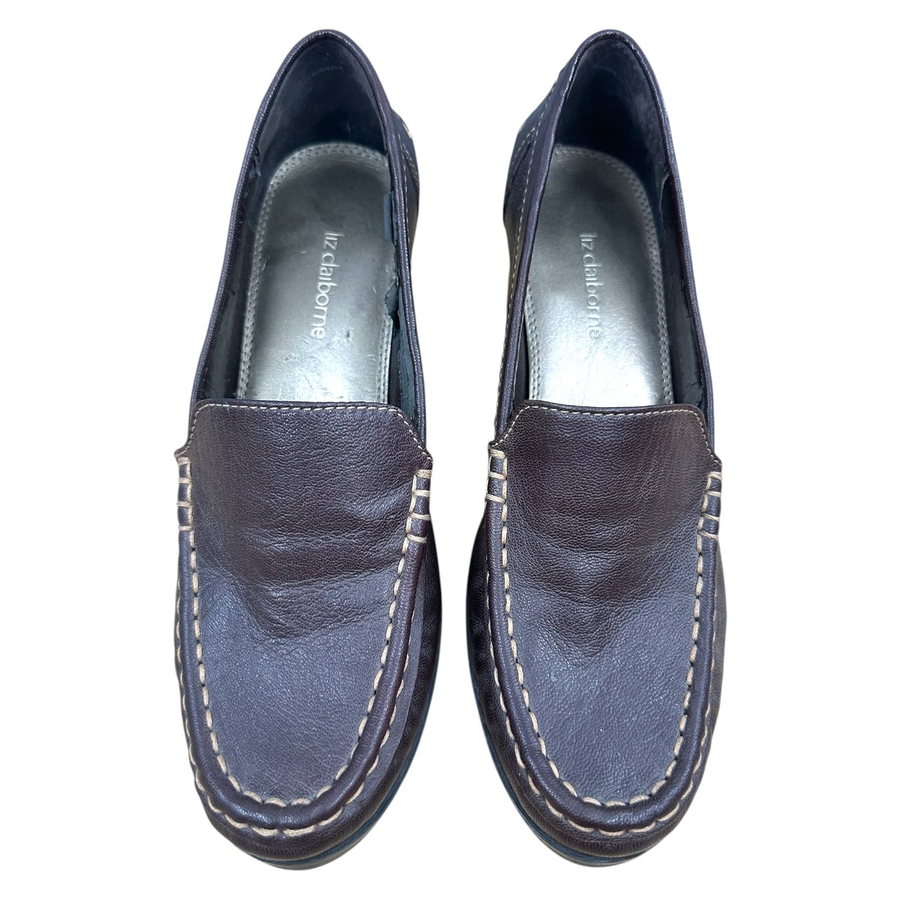 Vintage 90s Liz Claiborne Brown Leather Block Heeled Loafers