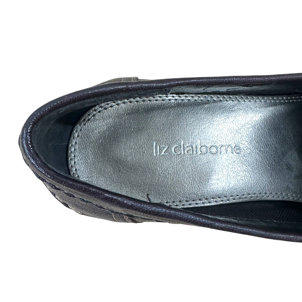 Vintage 90s Liz Claiborne Brown Leather Block Heeled Loafers