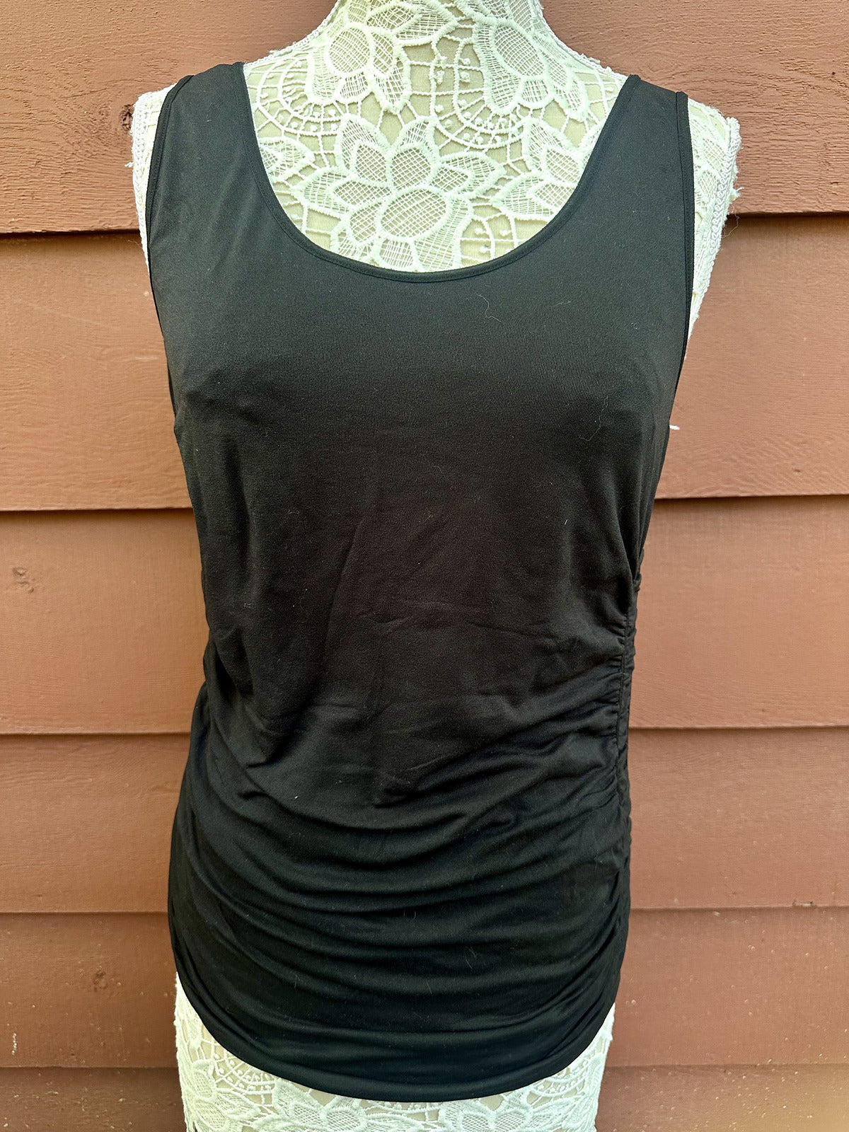 Black Side Ruching Tank Top Casual Minimalist Preppy