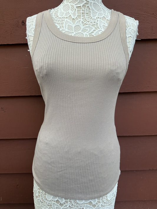 Wishlist Ribbed Tan/Cream Tank Top Casual Minimalist Sporty