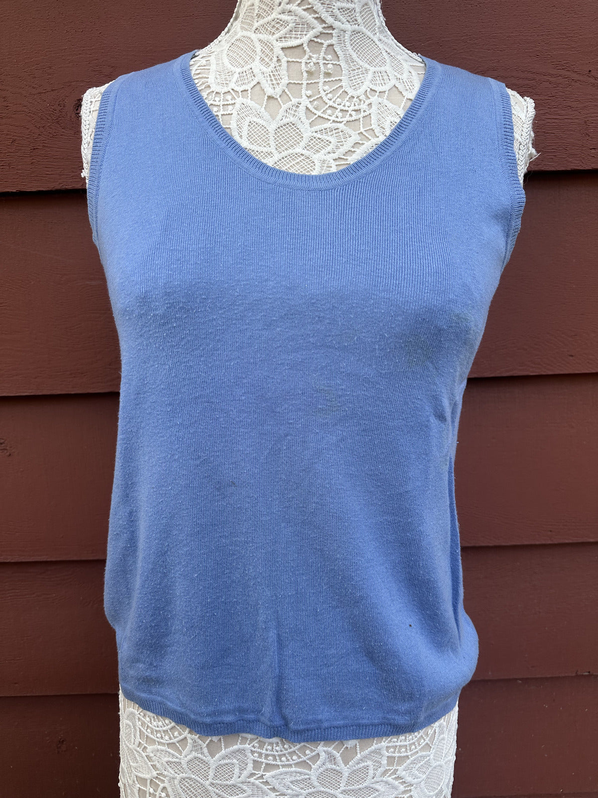 Vintage Y2K Blue Sleeveless Tank Top Cotton Rayon Bamboo Blend Minimalist Casual