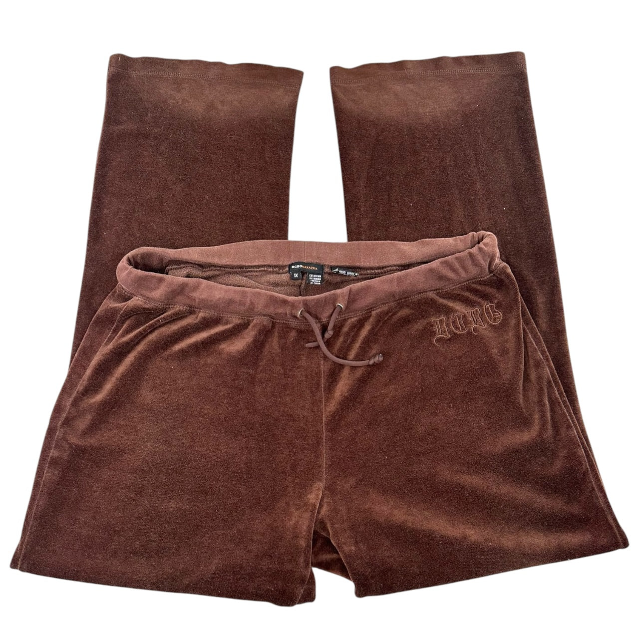 BCBGMAXAZRIA Chocolate Brown Velour Wide Leg Track Pants