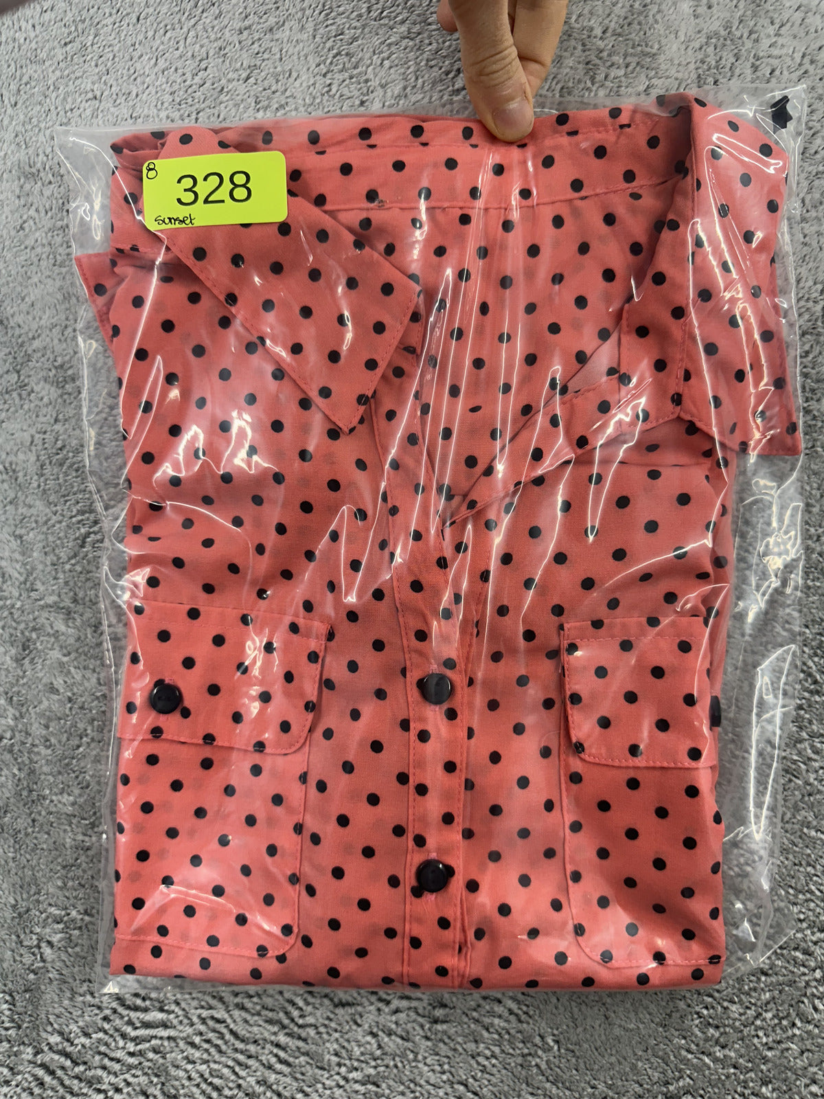 Coral Pink Polka Dot Blouse with Utility Pockets