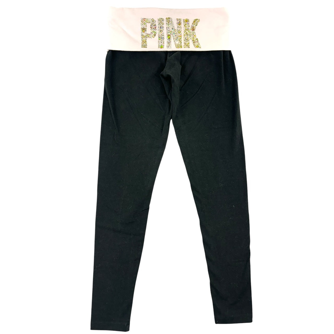Rare Vintage Y2K VS PINK Foldover Leggings Baby Pink & White Rhinestone Bling