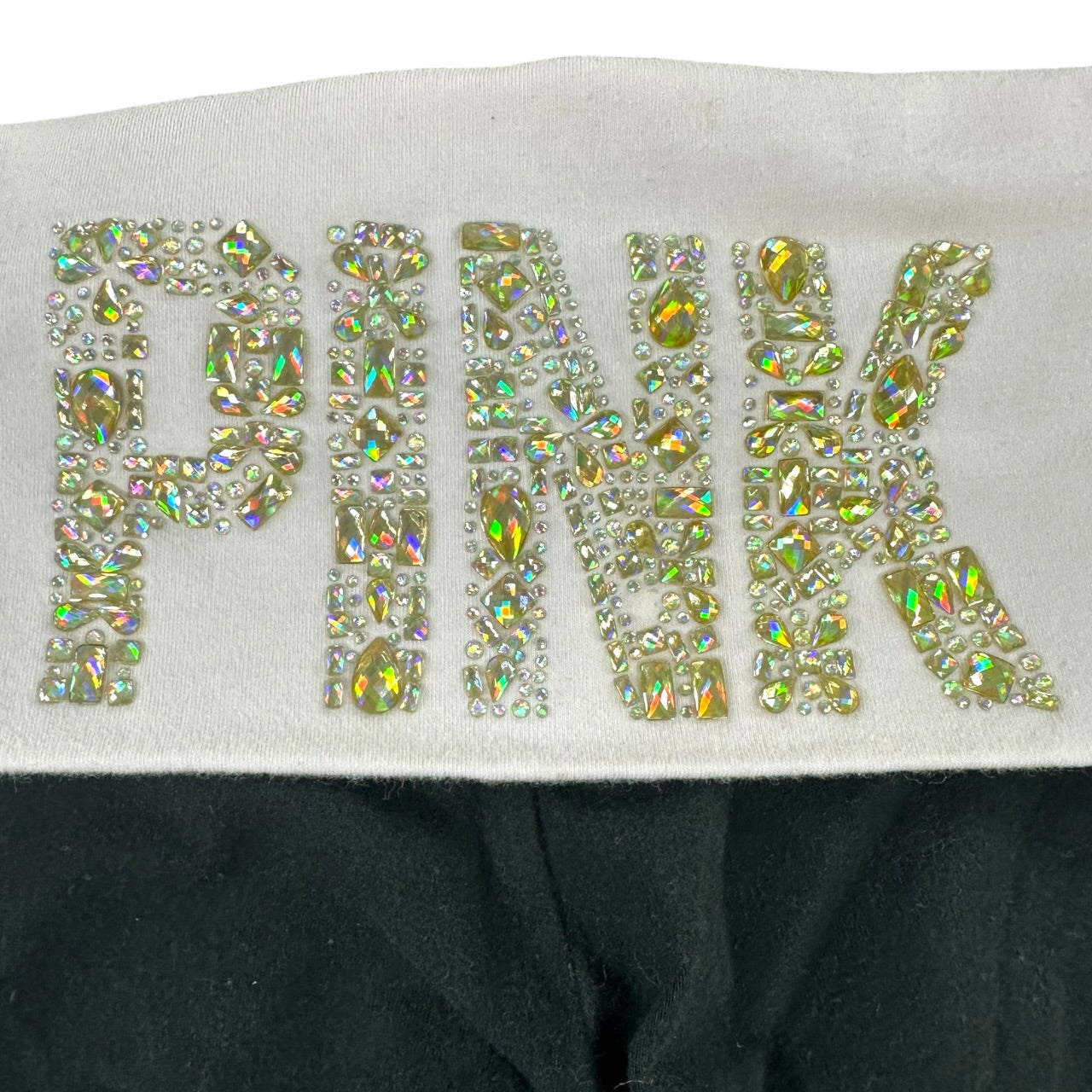 Rare Vintage Y2K VS PINK Foldover Leggings Baby Pink & White Rhinestone Bling
