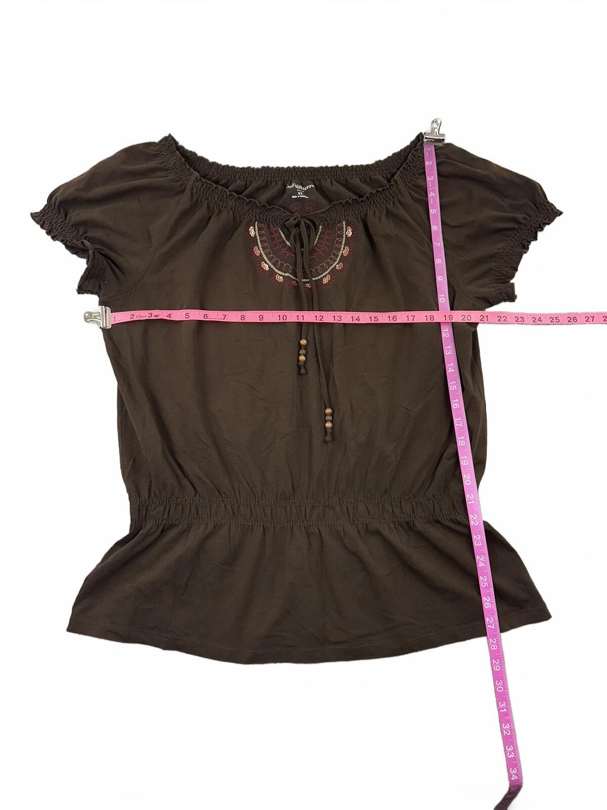 Croft & Barrow Brown Bohemian Embroidered Peplum Top
