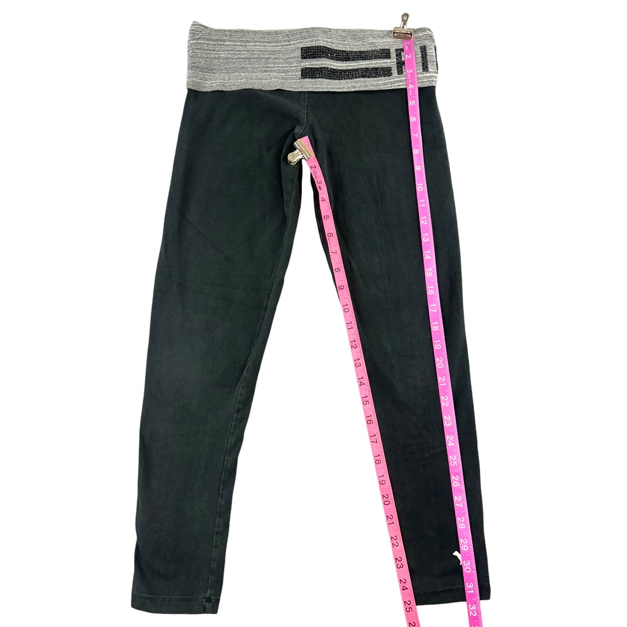 Rare Vintage Y2K VS PINK Foldover Grey & Black Rhinestone Bling Leggings