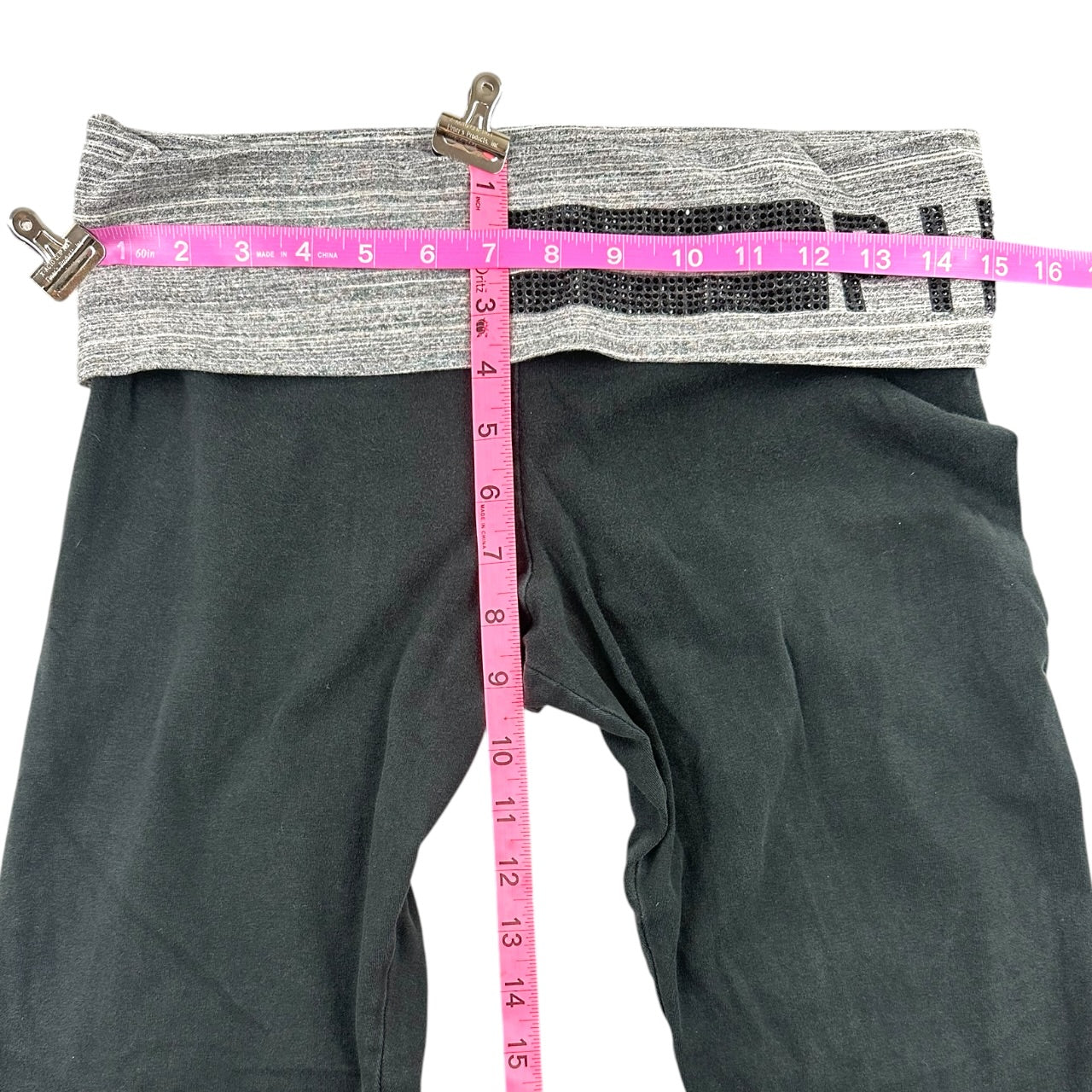 Rare Vintage Y2K VS PINK Foldover Grey & Black Rhinestone Bling Leggings
