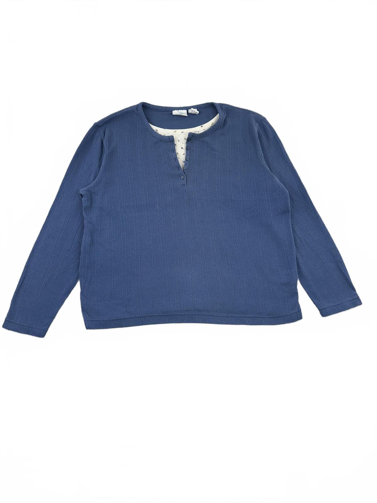 Bobbie Brooks Cozy Blue Long Sleeve Thermal Shirt with Button Neckline