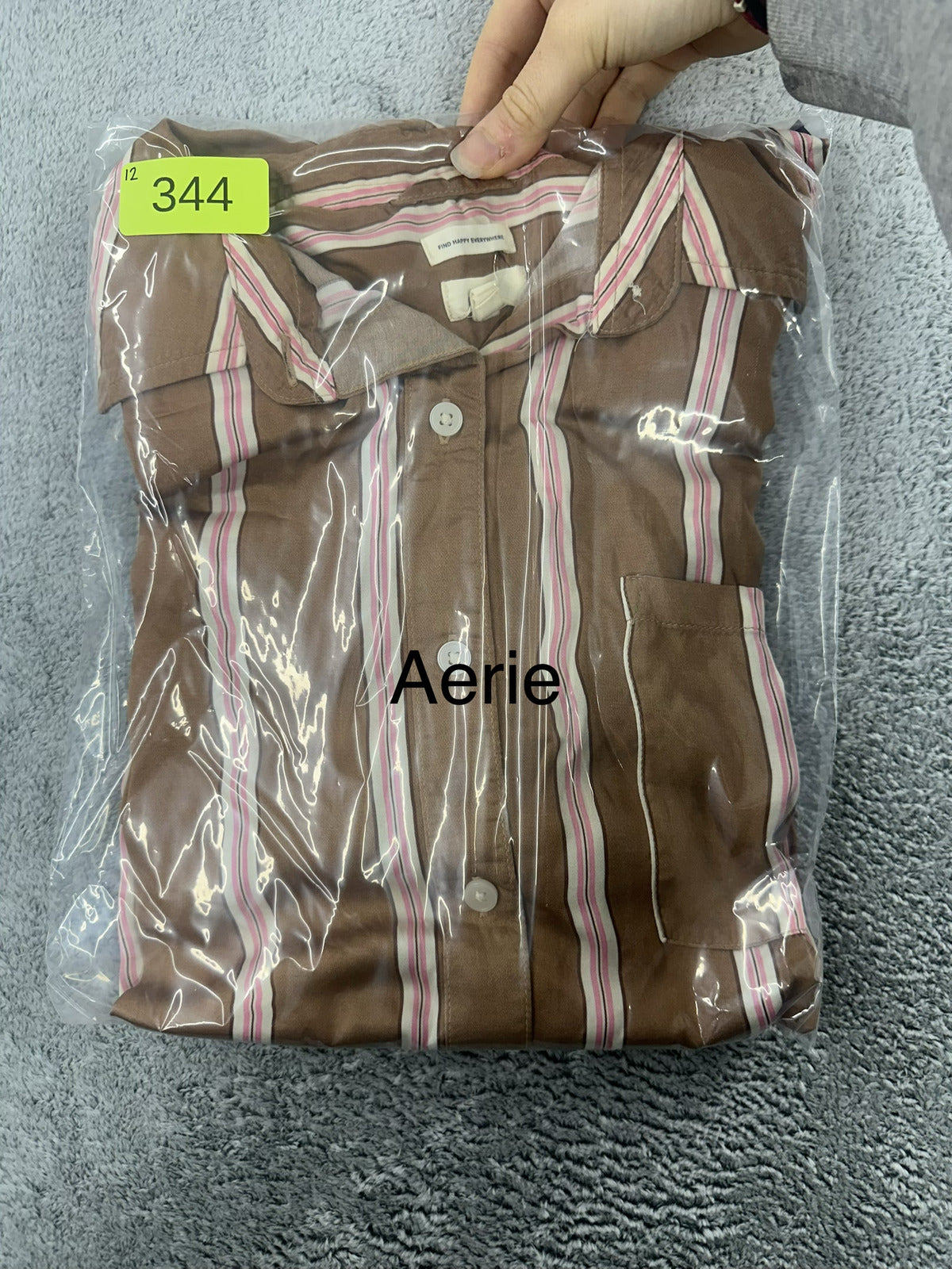 Aerie Satin Striped Button Down Blouse in Mocha Brown 90s Inspired
