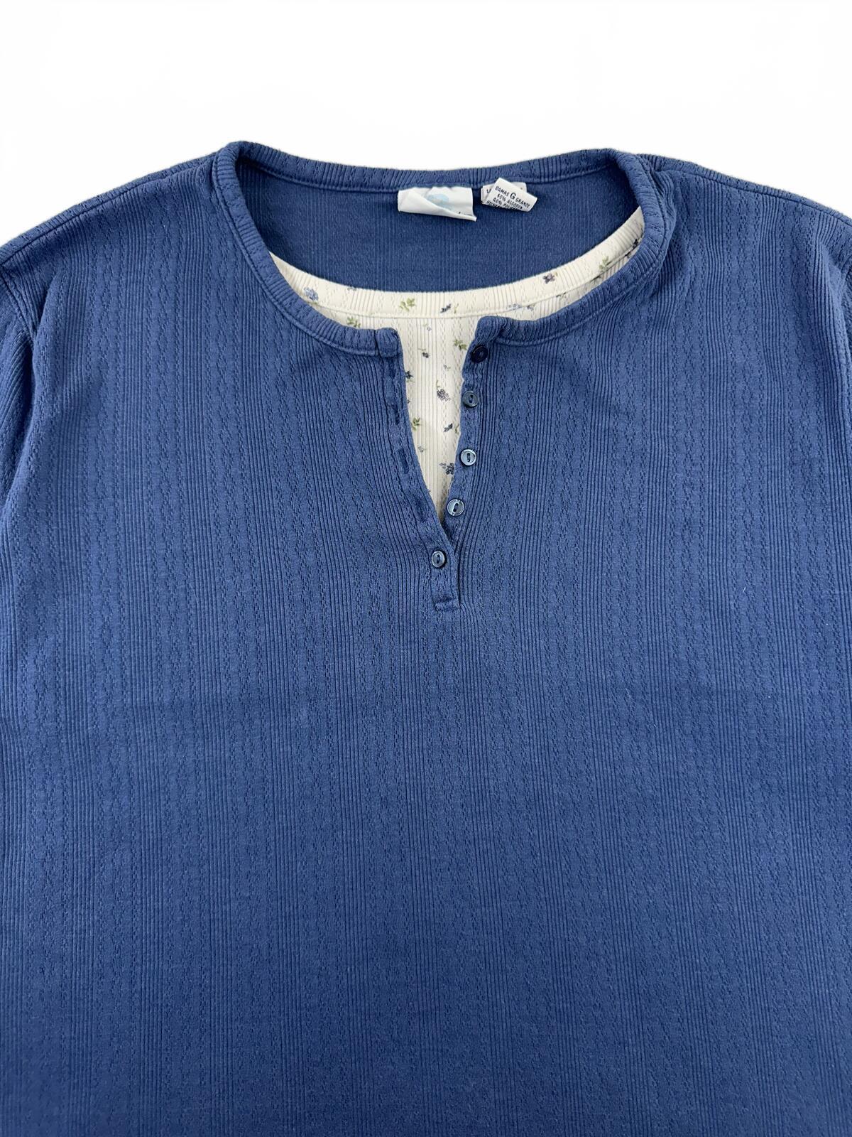 Bobbie Brooks Cozy Blue Long Sleeve Thermal Shirt with Button Neckline